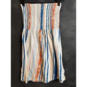 Roxy Smocked Tube Top XS Strapless Blue Orange Striped Cropped Boho Y2K Beach